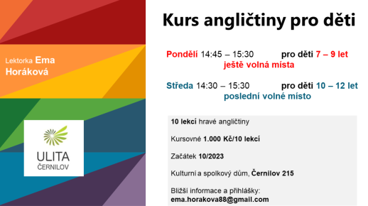 Volná místa v kursu angličtiny pro děti