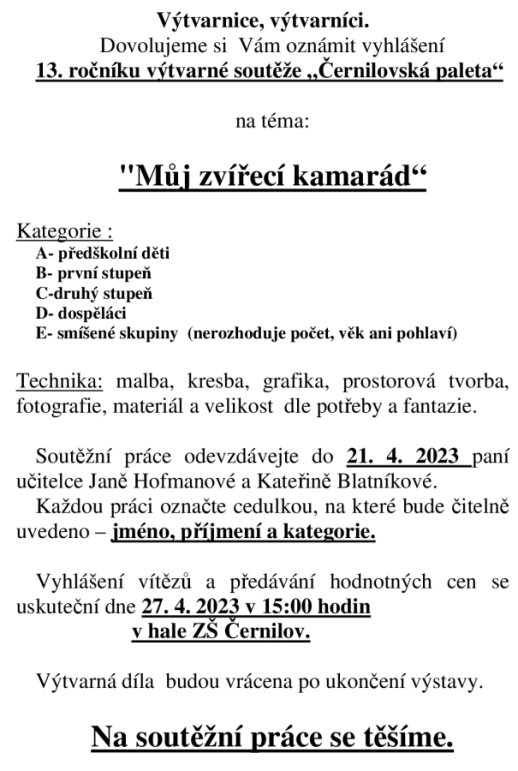 Výtvarná soutěž Černilovská paleta