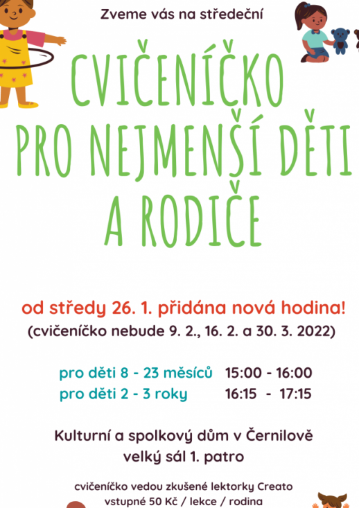 Cvičeníčko pro nejmenší děti s rodiči - přidána nová hodina