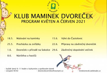 Program Klubu maminek Dvoreček na květen a červen 2021