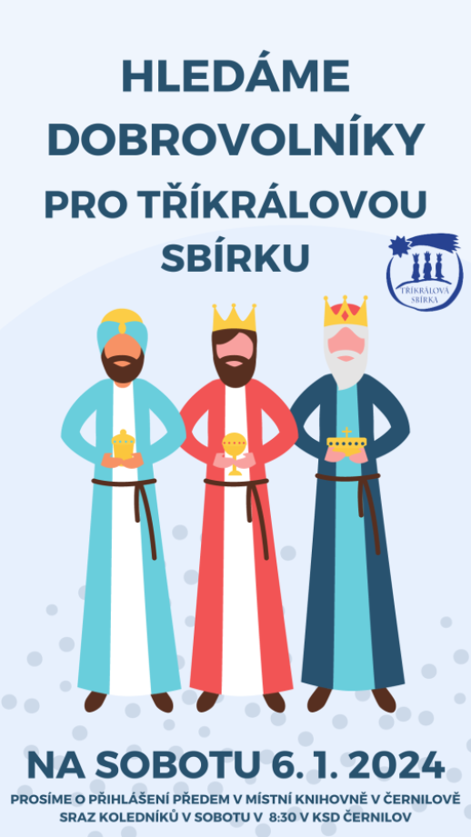 Hledáme dobrovolníky pro Tříkrálovou sbírku v Černilově
