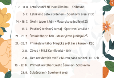 Kalendář akcí v Černilově v červenci a srpnu 2025