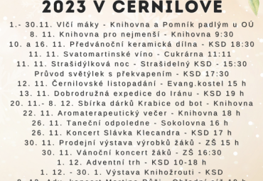 Kalendář akcí v Černilově na listopad a prosinec 2023
