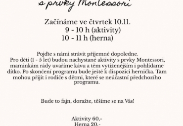 Aktivity s prvky Montessori pro děti od 1 roku do 5 let v KSD Černilov