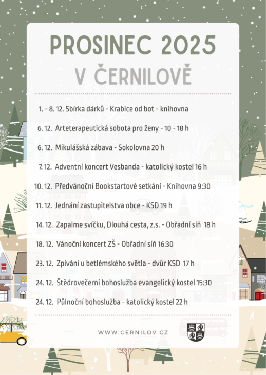 Černilovský kalendář na prosinec 2025