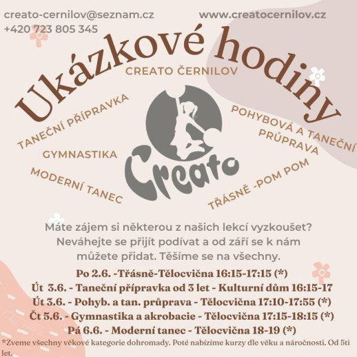 Červnové ukázkové hodiny Creato Černilov pro veřejnost