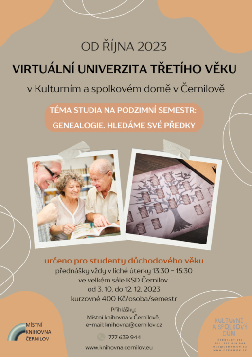 Virtuální univerzita třetího věku od října 2023 v KSD Černilov