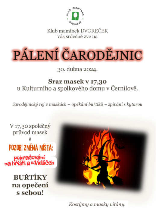 Pálení čarodějnic - změna místa konání 