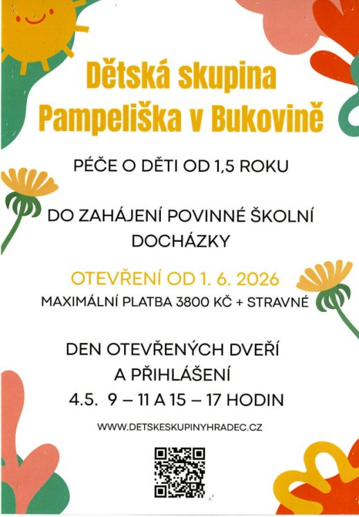 Den otevřených dveří v dětské skupině Pampeliška v Bukovině