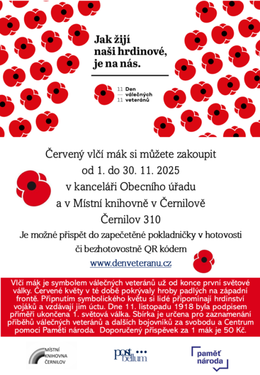Prodej červených vlčích máků - Den válečných veteránů