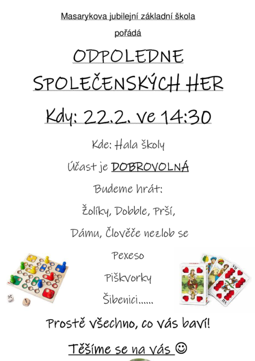 Odpoledne společenských her 22. 2.