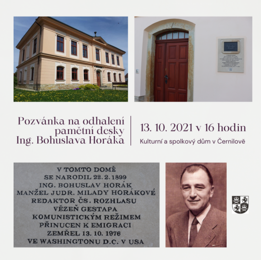 Odhalení pamětní desky Bohuslava Horáka