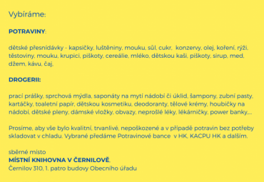 Sbírka potravin a drogerie pro Ukrajinu a lidi v nouzi