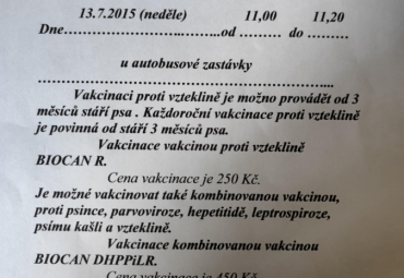 Vakcinace proti vzteklině Újezd
