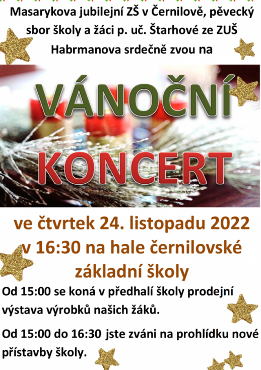 Vánoční koncert ZŠ Černilov s prohlídkou nových prostor školy a prodejní výstavou