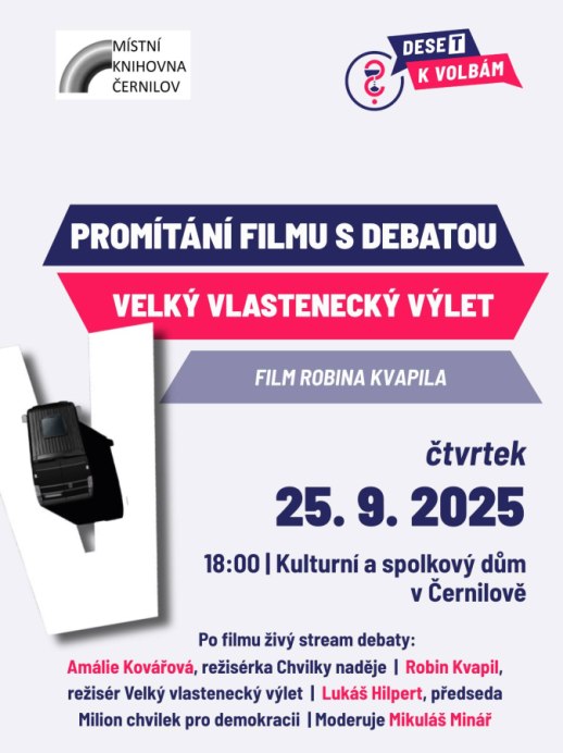 Promítání filmu Velký vlastenecký výlet se streamem debaty s jeho režisérem