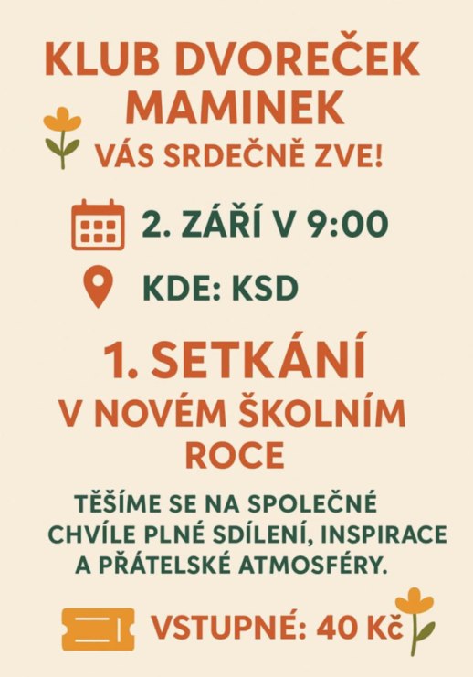 1. setkání Klubu maminek Dvoreček v novém školním roce