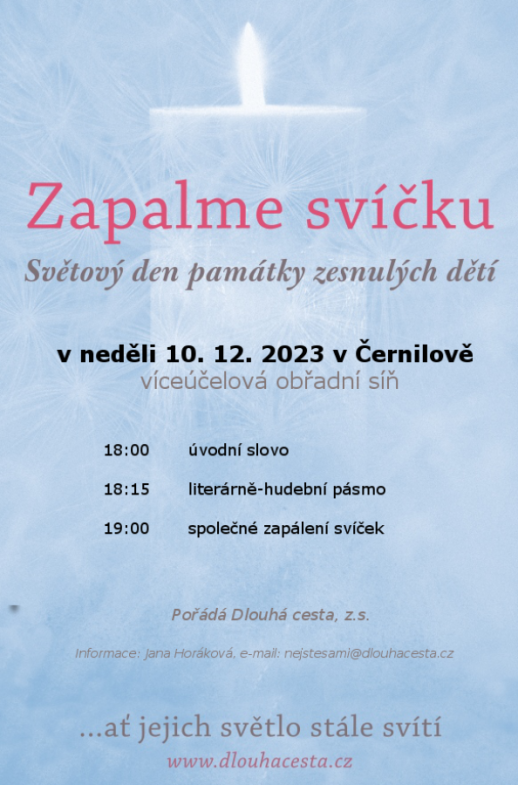 Zapalme svíčku - světový den památky zesnulých dětí