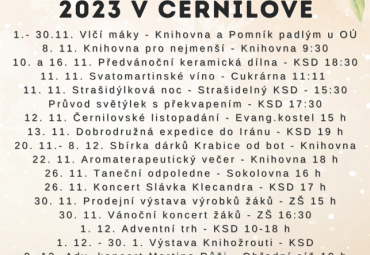 Kalendář akcí v Černilově na listopad a prosinec 2023 Kalendář akcí v Černilově na listopad a prosinec 2023