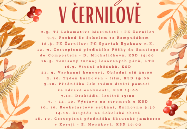 Přehled akcí v září a říjnu v Černilově Přehled akcí v září a říjnu v Černilově
